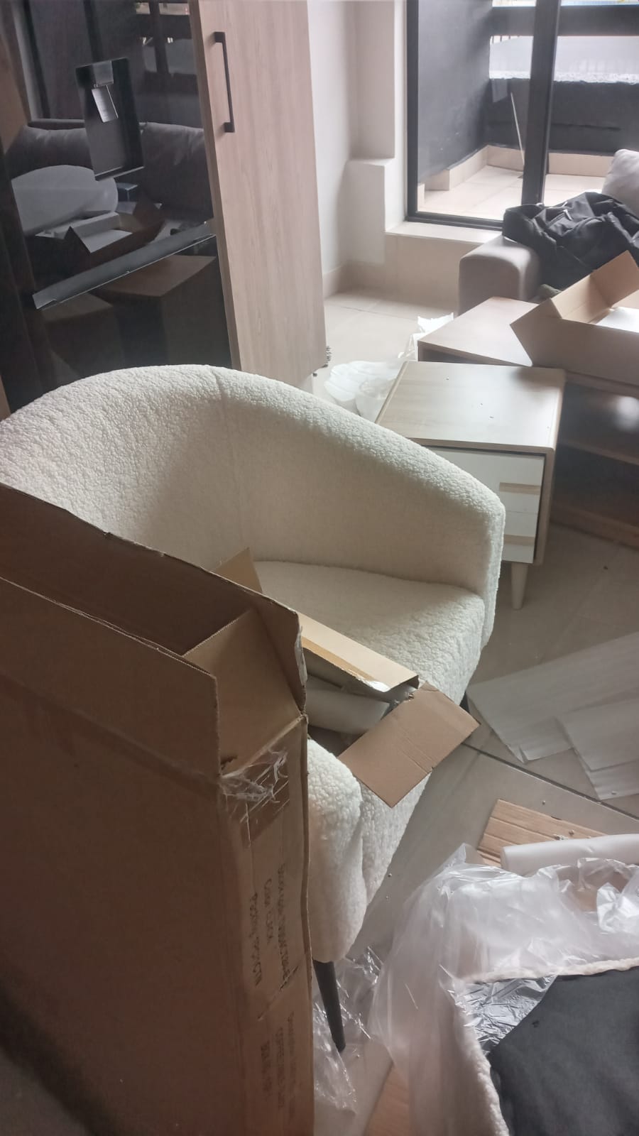 Flat-pack furniture assembly project completed in Sandton – TV stand, couch, lounge chairs and bedside pedestals