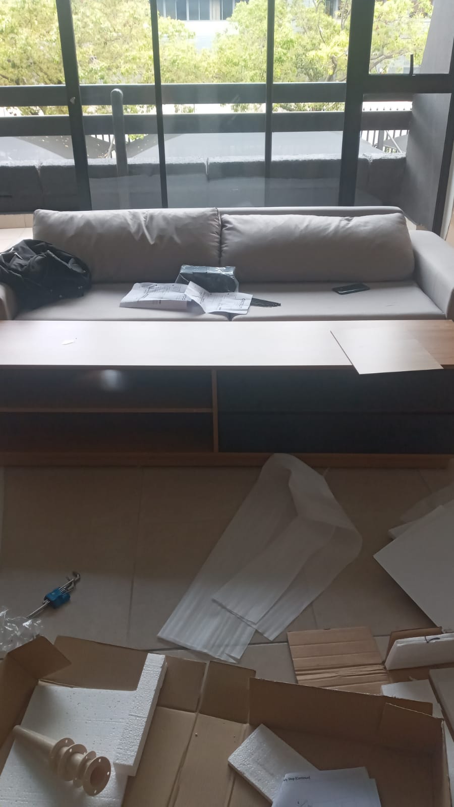 Flat-pack furniture assembly project completed in Sandton – TV stand, couch, lounge chairs and bedside pedestals